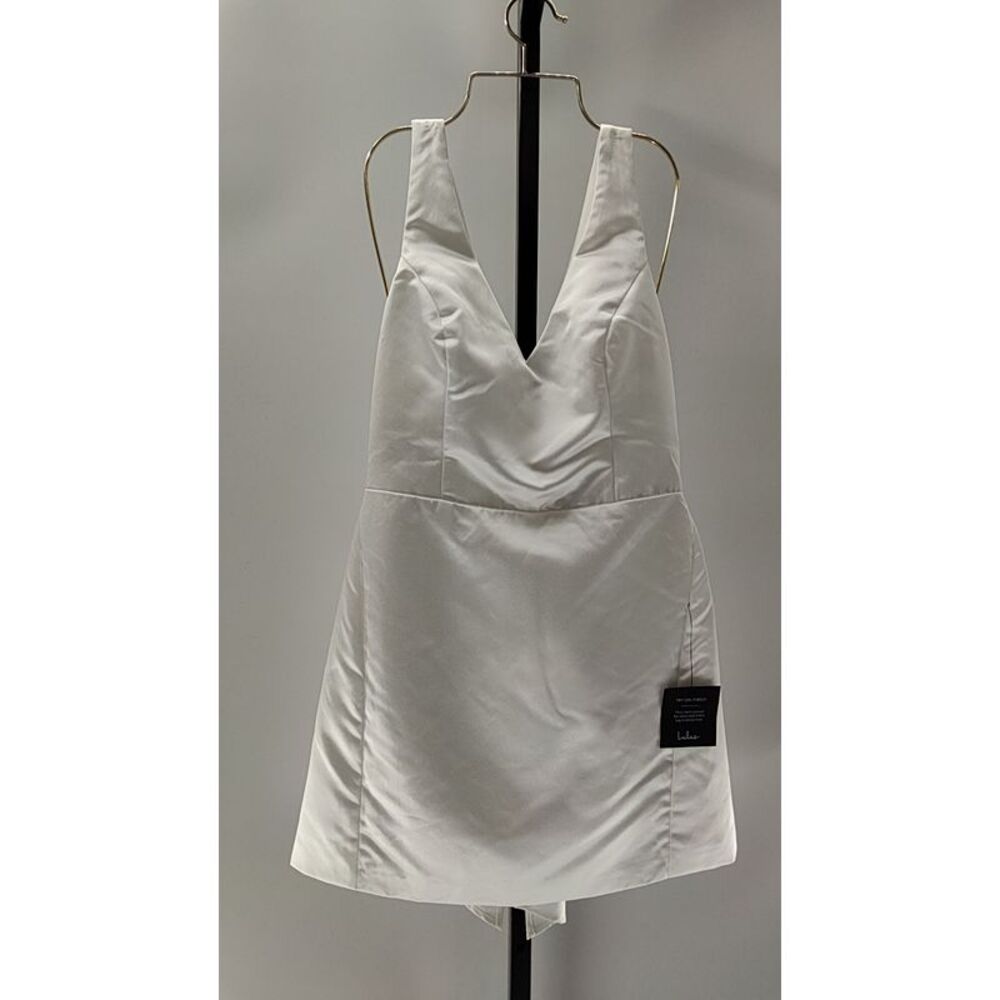 Lulu's White V-Neck Satin Mini Dress